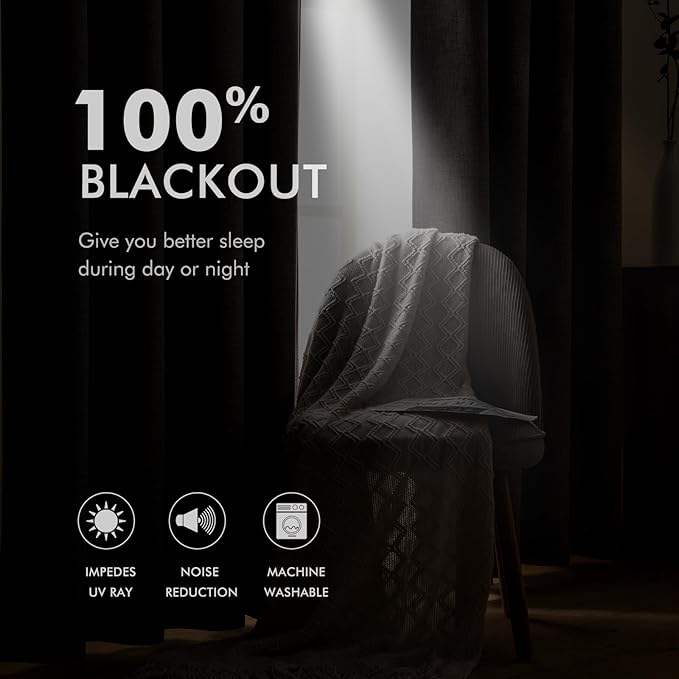 MIULEE Linen Texture Curtains for Bedroom Solid 100% Blackout Thermal Insulated Linen Beige Curtains Grommet Room Darkening Drapes for Living Room Nursery 52x84 Inch (2 Panels)