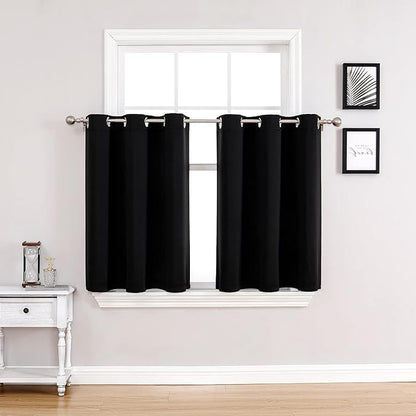 ChrisDowa Small Window Curtains for Kitchen and Bedroom - Grommet Short Thermal Insulated Room Darkening Curtains (2 Panels, Black, 36 x 24 Inch)