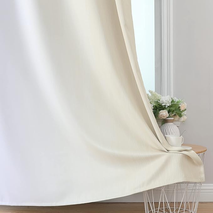Estelar Textiler Beige and Greyish White Ombre Blackout Curtains 90 Inch Length 2 Panels Set, Thermal Insulated Drapes for Bedroom,Full Room Darkening Grommet Gradient Curtains for Living Room,52Wx90L