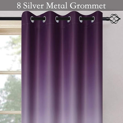 SimpleHome Ombre Room Darkening Curtains for Bedroom, Gradient Purple to Grey White Light Blocking Thermal Insulated Grommet Window Curtains/Drapes for Living Room,2 Panels, 52x84 inches Length