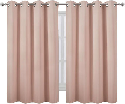 LEMOMO Blackout Curtains 66 x 54 Inch Long Blush Curtains Set of 2 Panels Room Darkening Curtains for Bedroom and Living Room
