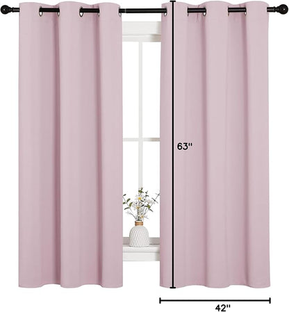 NICETOWN Nursery Essential Thermal Insulated Solid Grommet Top Blackout Curtains/Drapes (1 Pair, 42 x 63 inches in Baby Pink)