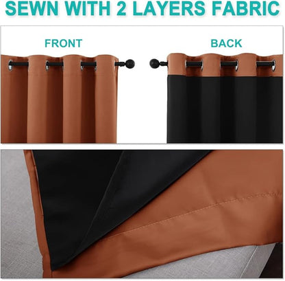 NICETOWN Full Shading Curtains for Windows, Super Heavy-Duty Black Lined Blackout Curtains for Bedroom, Privacy Assured Window Treatment (Burnt Orange, Pack of 2, 70 inches W x 95 inches L)