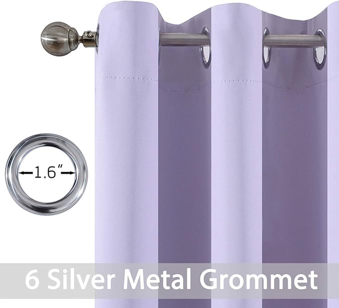 Yakamok Room Darkening Grommet Window Drapes Blackout Curtains Thermal Insulated Grommet Curtain Panels for Bedroom, 38W x 54L, Lilac, 2 Panels