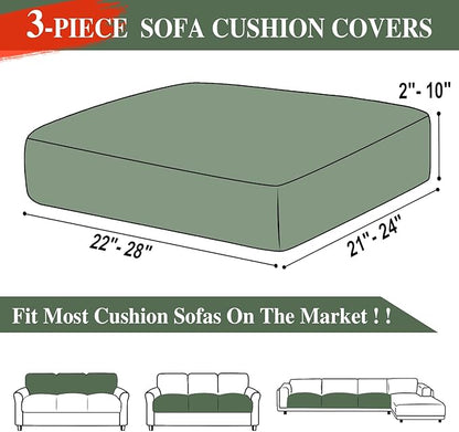 Couch Cushion Covers Seat Cushion Cover Stretch Couch Cover Separate Sectional Sofa Slipcovers Furniture Protector(3 Pieces for Seat or Sofa Backrest, Green)
