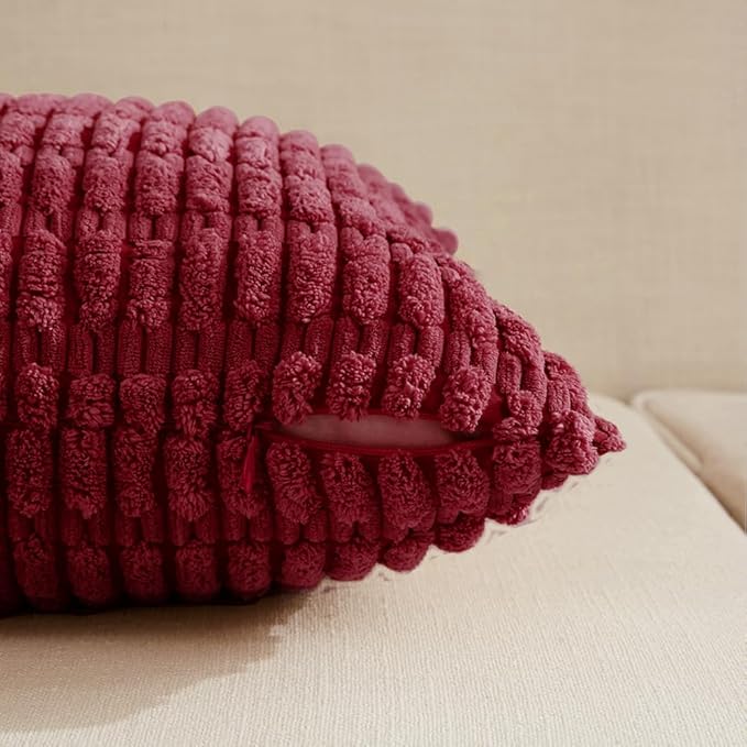 Fancy Homi 4 Packs Burgundy Decorative Throw Pillow Covers 24x24 Inch for Living Room Couch Bed, Holiday Christmas Home Decor Gift, Soft Plush Corduroy Cute Square Accent Cushion Case 60x60 cm