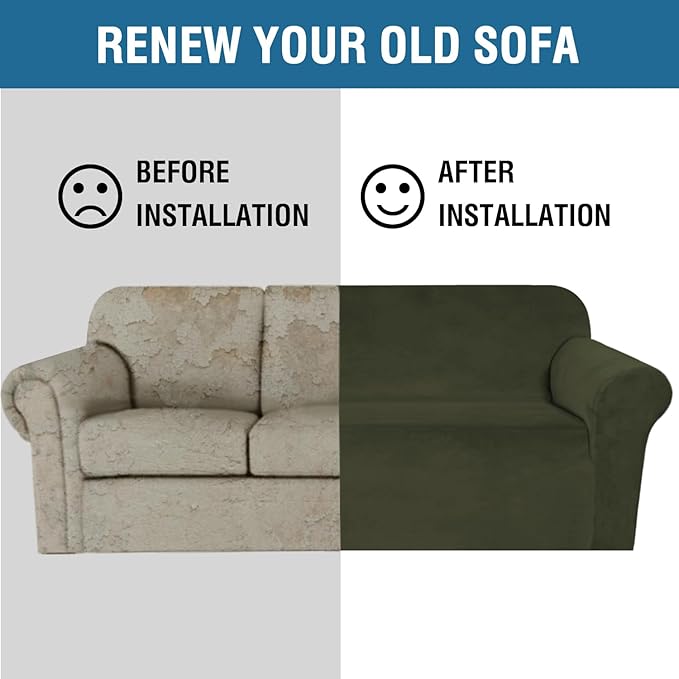 H.VERSAILTEX Stretch Velvet Armchair Cover Couch Covers 1 Cushion Chair Slipcover for Living Room Furniture Cover Crafted from Thick Comfy Rich Velour (Chair 31"-49", Olive)