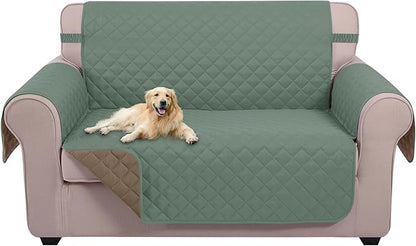 U-NICE HOME Loveseat Sofa Cover Reversible Couch Covers for 2 Cushion Couch for Dogs Furniture Protector Cover with Elastic Straps Water Resistant(Loveseat Small, Greyish Green/Taupe)