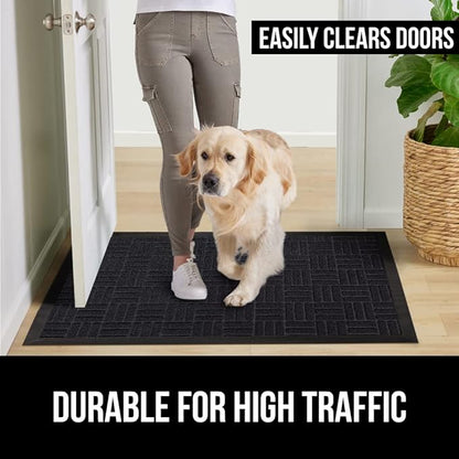 GORILLA GRIP 100% Waterproof All-Season WeatherMAX Doormat US Designed Natural Rubber, Stain and Fade Resistant, Low Profile Indoor Outdoor Door Mats, Easy Clean Patio Mat, 29x17, Black Maze