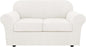 H.VERSAILTEX 3 Piece Stretch Sofa Covers for 2 Cushion Loveseat Couch Covers for Living Room Sofa (Base Cover Plus 2 Seat Cushion Covers) Thicker Jacquard Fabric (Medium Sofa, Porcelain White)
