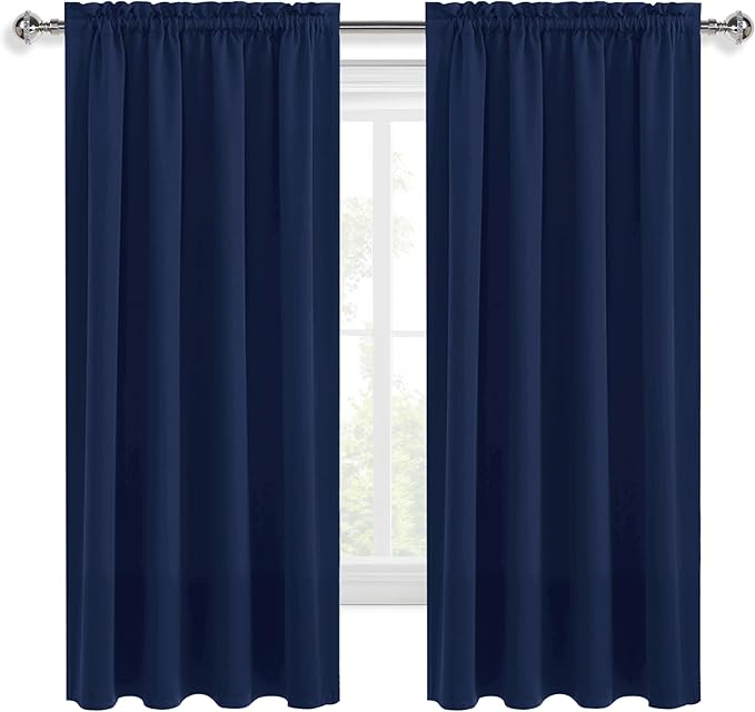 DWCN Short Blackout Curtains for Bedroom 54 Inches Long 2 Panels Set, Solid Thermal Insulated Energy Saving Window Treatment Drapes, Rod Pocket Curtains for Kids Boys Room (W52 x L54 Inch, Navy Blue)
