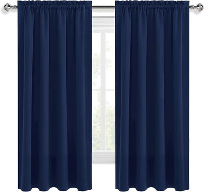 DWCN Navy Blue Blackout Curtains for Bedroom 63 Inches Long 2 Panels Set Window Drapes Thermal Insulated Room Darkening Rod Pocket Curtains for Kids Boys Room (W42 x L63 Inch, Navy Blue)