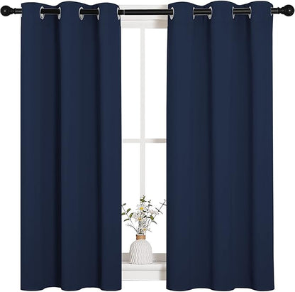 NICETOWN Blackout Draperies Curtains, All Season Thermal Insulated Solid Grommet Top Blackout Curtains/Drapes for Kid's Room (Navy, 1 Pair, 34 x 45 inches)