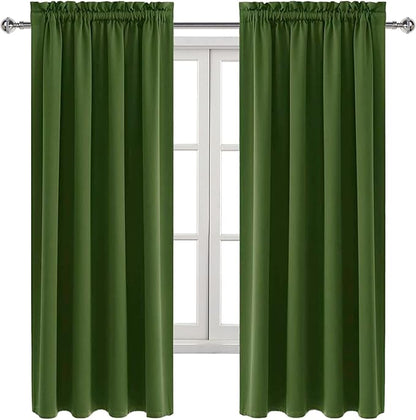 DWCN Olive Green Room Darkening Blackout Curtains - Thermal Insulated Privacy Energy Saving Window Curtain Drapes 38 x 72 inch Length, Set of 2 Bedroom Living Room Curtains
