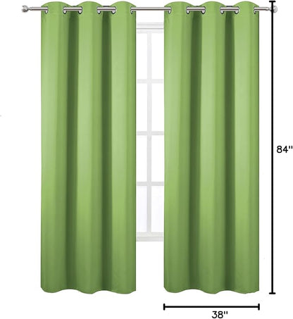 LEMOMO Light Green Thermal Blackout Curtains/38 x 84 Inch/Set of 2 Panels Room Darkening Curtains for Bedroom