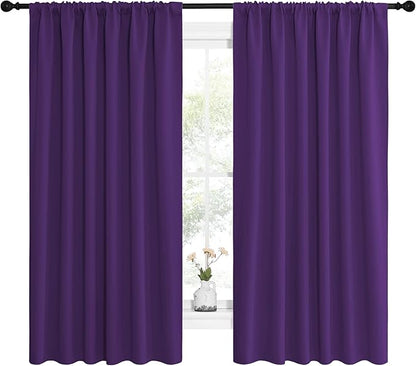 NICETOWN Living Room Curtains for Window - Energy Efficient & Noise Reducing Thermal Insulated Rod Pocket Blackout Drapes/Draperies for Living Room (Royal Purple, 2 Panels, W62 inches x L63 inches)