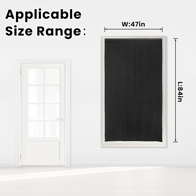 Adhesive Blackout Curtains- Self Stick Curtain No Rod Needed Easy to Hang Curtain, Use for Bedroom, Living Room, Dining Room, Kitchen, 47" W X 84" L, Black, 1 Panel