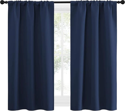 NICETOWN Kitchen Curtains, Short Blackout Curtains & Drapes, Thermal Insulated Blackout Curtain Panels for Kids Room, Play Room (Navy, 34" Wide by 54" Long, 2 PCs)