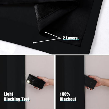 ChrisDowa 100% Blackout Curtains 84 inch Long for Bedroom with Black Liner, 2 Thick Layers Total Blackout Thermal Insulated Grommet Window Curtains 2 Panels Set (Black, 38 x 84 Inch)
