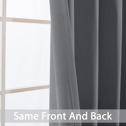 Yakamok Room Darkening Gray Blackout Curtains Thermal Insulated Grommet Curtain Panels for Bedroom, 42W x 72L, Grey, 2 Panels