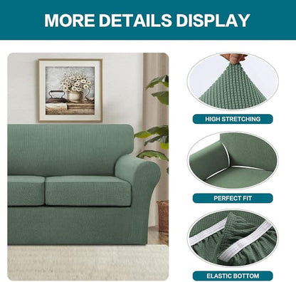 Turquoize 4 Piece Sofa Covers for 3 Cushion Couch Sofa Slipcover Soft Couch Cover for Dogs-Washable Sofa Furniture Covers with 3 Individual Cushion Covers Jacquard Fabric (3 Cushion Sofa, Loden Frost)