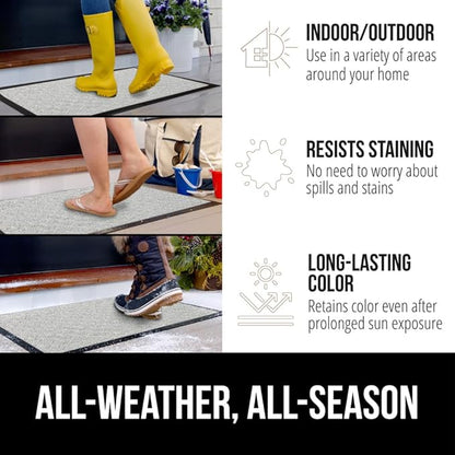 GORILLA GRIP 100% Waterproof All-Season WeatherMAX Doormat US Designed Natural Rubber, Stain and Fade Resistant, Low Profile Indoor Outdoor Door Mats, Easy Clean Patio Mat, 29x17, Light Gray
