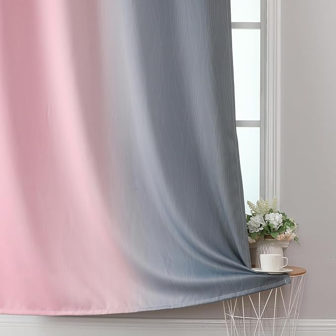 Pink and Grey Blackout Curtains 84 inches Long,Ombre Full Room Darkening Window Curtains for Living Room,Grommet Thermal Insulated Drapes,Light Blocking Curtains for Girls Bedroom,42x84 Inch, 2 Panels