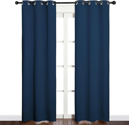NICETOWN Window Curtain Panels, Thermal Insulated Solid Grommet Blackout Draperies/Drapes for Basement (Moroccan Blue, 1 Pair, 34 by 84-inch)