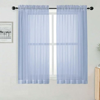 OWENIE Short Sheer Curtains for Bedroom Living Room 54 Inch Length 2 Panels Set, Soft Solid Light Filtering Sheer Curtain for Small Window, 2 Pcs Total 84 Width 54 Long, Demin