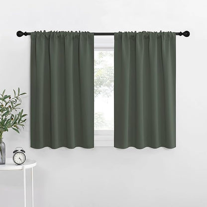 NICETOWN Bedroom Curtains Blackout Draperies - All Season Thermal Insulated Solid Rod Pocket Top Blackout Curtains/Drapes for Kid's Room (Dark Mallard, 1 Pair, 29 x 20 Inch)