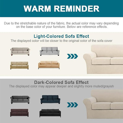 Turquoize 4 Piece Couch Cover Sofa Covers for 3 Cushion Couch Sofa Slipcovers Washable Sofa Cover for Dogs with Individual Couch Cushion Covers Feature Jacquard Fabric(3 Cushion Sofa, Biscotti Beige)
