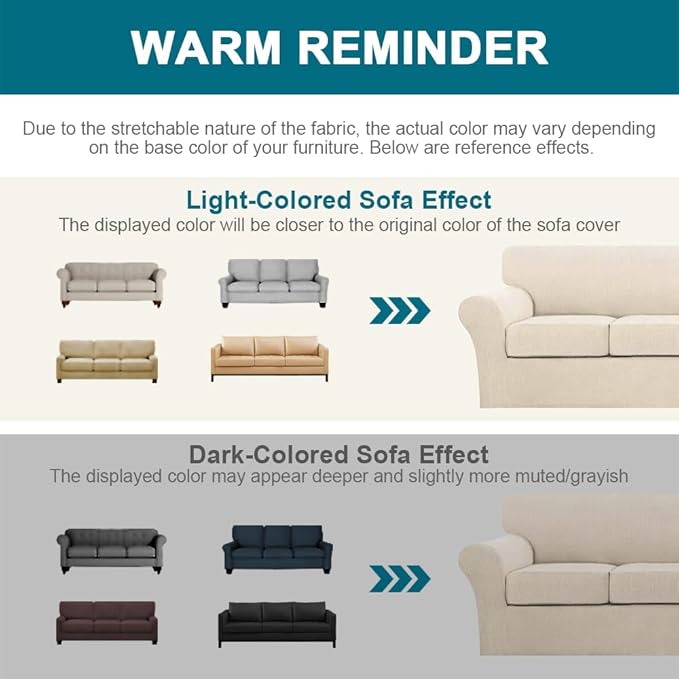 Turquoize 4 Piece Sofa Covers for 3 Cushion Couch Sofa Slipcover Soft Couch Cover for Dogs Washable Furniture Cover with 3 Individual Large Cushion Covers Feature Fabric (Large Sofa, Biscotti Beige)