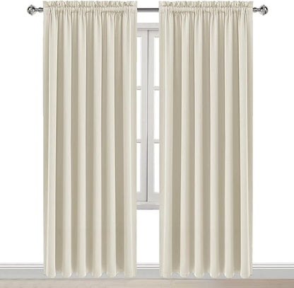 DWCN Blackout Curtains for Living Room Thermal Insulated, Energy Saving & Noise Reducing Bedroom Curtains, Light Beige, W 70x L 84 Inch, Set of 2 Rod Pocket Curtain Panels