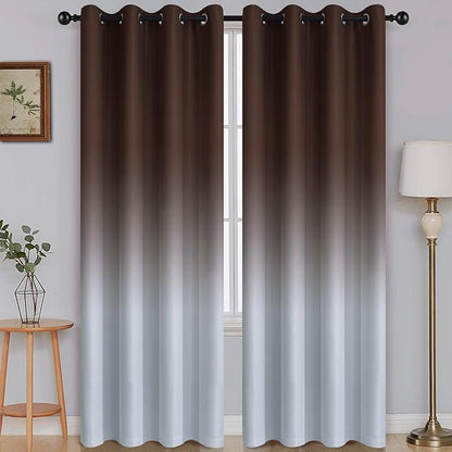 SimpleHome Ombre Room Darkening Curtains for Living Room, Light Blocking Gradient Brown to Grey White Thick Thermal Insulated Grommet Window Curtains/Drapes for Bedroom, 2 Panels, 52x84 inches Length