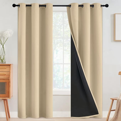 SimpleHome 100% Blackout Curtains for Bedroom,Thermal Insulated Grommet Window Drapes Room Darkening Beige Curtains for Living Room with Black Back,42 x 84 Inch,2 Panels