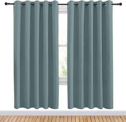 NICETOWN Greyish Blue Blackout Draperies Curtains for Kids Room, Window Treatment Thermal Insulated Solid Grommet Blackout Drape Panels for Bedroom (Set of 2, 70 by 72 inches)