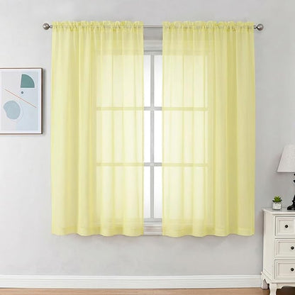 Chyhomenyc Sheer Curtains 63 Inch Length 2 Panels Set - Light Filtering Rod Pocket Window Curtain Treatment Drapes for Bedroom Living Room, 42Wx63L Inch, Light Yellow