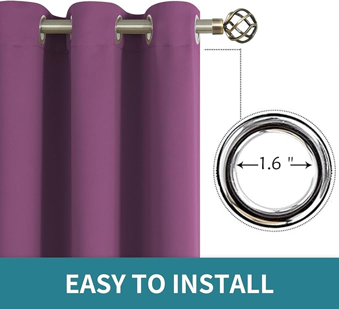 BGment Room Darkening Curtains 63 Inches Long - Grommet Thermal Insulated Drapes Window Treatment Curtains for Bedroom, 2 Panels, 52 x 63 Inch, Eggplant Purple