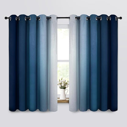 Yakamok Blue Ombre Curtains Room Darkening Grommet Curtains for Bedroom, Light Blocking Thermal Insulated Window Drapes for Living Room(2 Panels, 62x63 Inch)