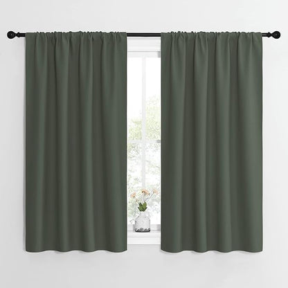 NICETOWN Bedroom Curtains Blackout Draperies - All Season Thermal Insulated Solid Rod Pocket Top Blackout Curtains/Drapes for Kid's Room (Dark Mallard, 1 Pair, 42 x 54 Inch)