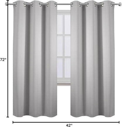 LEMOMO Light Grey Thermal Blackout Curtains/42 x 72 Inch/Set of 2 Panels Room Darkening Curtains for Bedroom