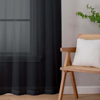 Black Sheer Curtains for Bedroom Living Room 45 Inch Length 2 Panels, Soft Airy Light Filtering Small Kitchen Window Curtains, Rod Pocket Short Curtain Drapes, Black, 42" Wx45 L Inches