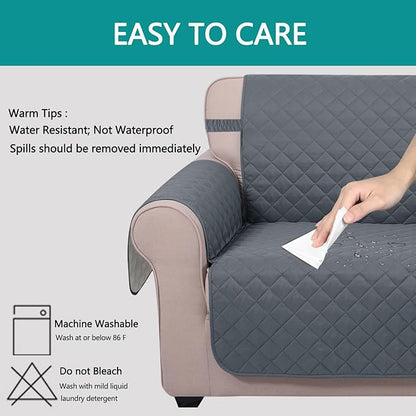 U-NICE HOME Reversible Oversized Chair Covers Quilted Water Repellent Pet Protectors with Elastic Straps(28''Armchair, Dark Blue/Light Grey)