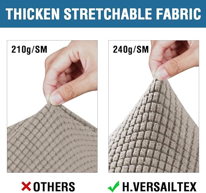 H.VERSAILTEX 3 Piece Stretch Sofa Covers for 2 Cushion Sofa Couch Covers for Living Room Sofa Slipcovers (Base Cover Plus 2 Seat Cushion Covers) Thicker Jacquard Fabric(Large Sofa, Taupe)