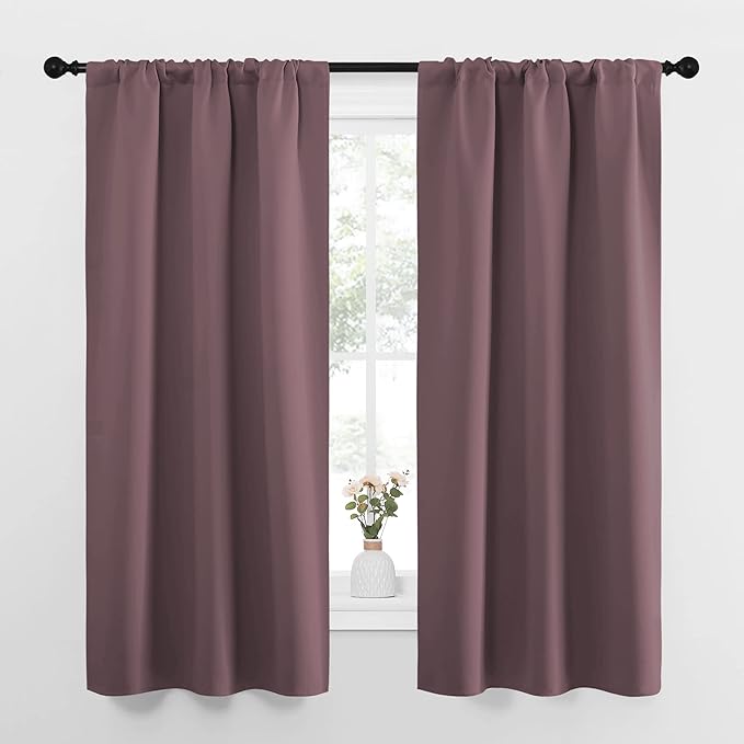NICETOWN Bedroom Curtains for Kids Room, Window Treatment Thermal Insulated Solid Room Darkening Drape Panels for Girls Room (Dry Rose, Set of 2, 34 inches Width by 63 inches Length)