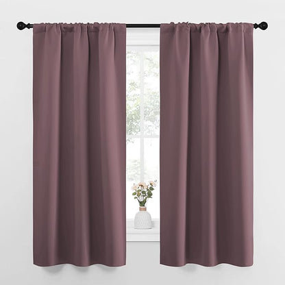 NICETOWN Bedroom Curtains for Kids Room, Window Treatment Thermal Insulated Solid Room Darkening Drape Panels for Girls Room (Dry Rose, Set of 2, 34 inches Width by 63 inches Length)