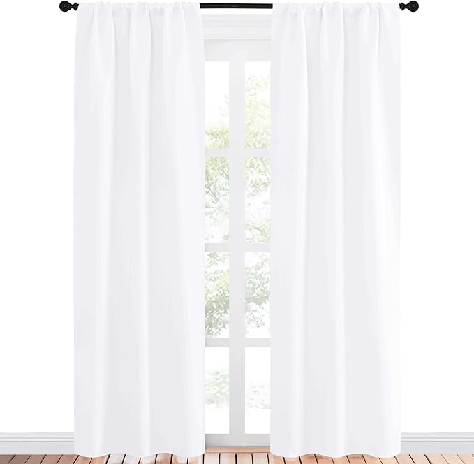 NICETOWN White Bedroom Curtain Panels - Multi-Function Noise Reducing Performance Window Treatment Thermal Insulated Rod Pocket Room Darkening Drapes for Nursery (2 Panels, 34 by 84)