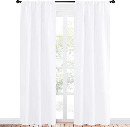 NICETOWN White Bedroom Curtain Panels - Multi-Function Noise Reducing Performance Window Treatment Thermal Insulated Rod Pocket Room Darkening Drapes for Nursery (2 Panels, 34 by 84)