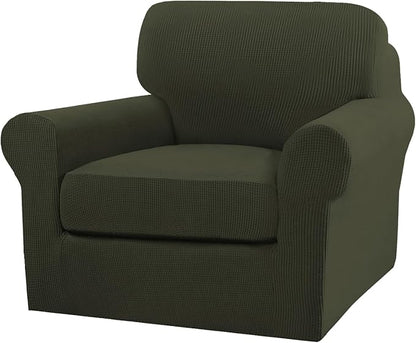 Turquoize 2 Piece Chair Covers Armchair Slipcovers for Living Room Armchair Sofa Cover with Individual Cushion Covers Feature Jacquard Fabric (Chair, Olive)