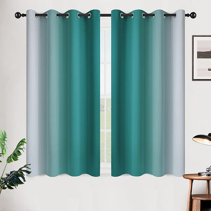 SimpleHome Ombre Room Darkening Curtains 45 inches Length for Bedroom,Grommet Gradient Light Blocking Teal Gradient Window Curtains for Living Room,2 Panels, 52x45 inches